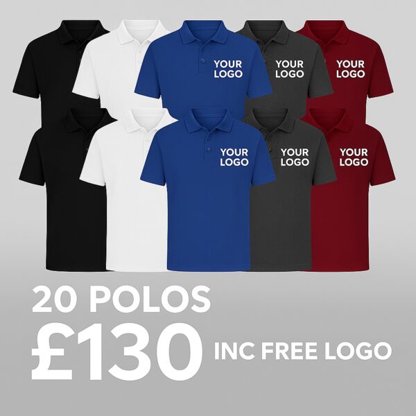 Economy Polo Pack - 20 POLOS inc free logo Thumbnail